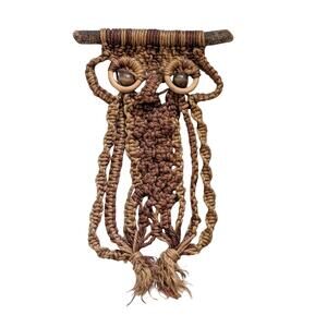 1970s Vintage Owl Macrame Wall Hanging